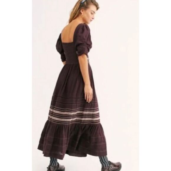 Free People Delicacy Peasant Embroidered Boho Brown Cotton Dress. size 4 - Picture 3 of 4